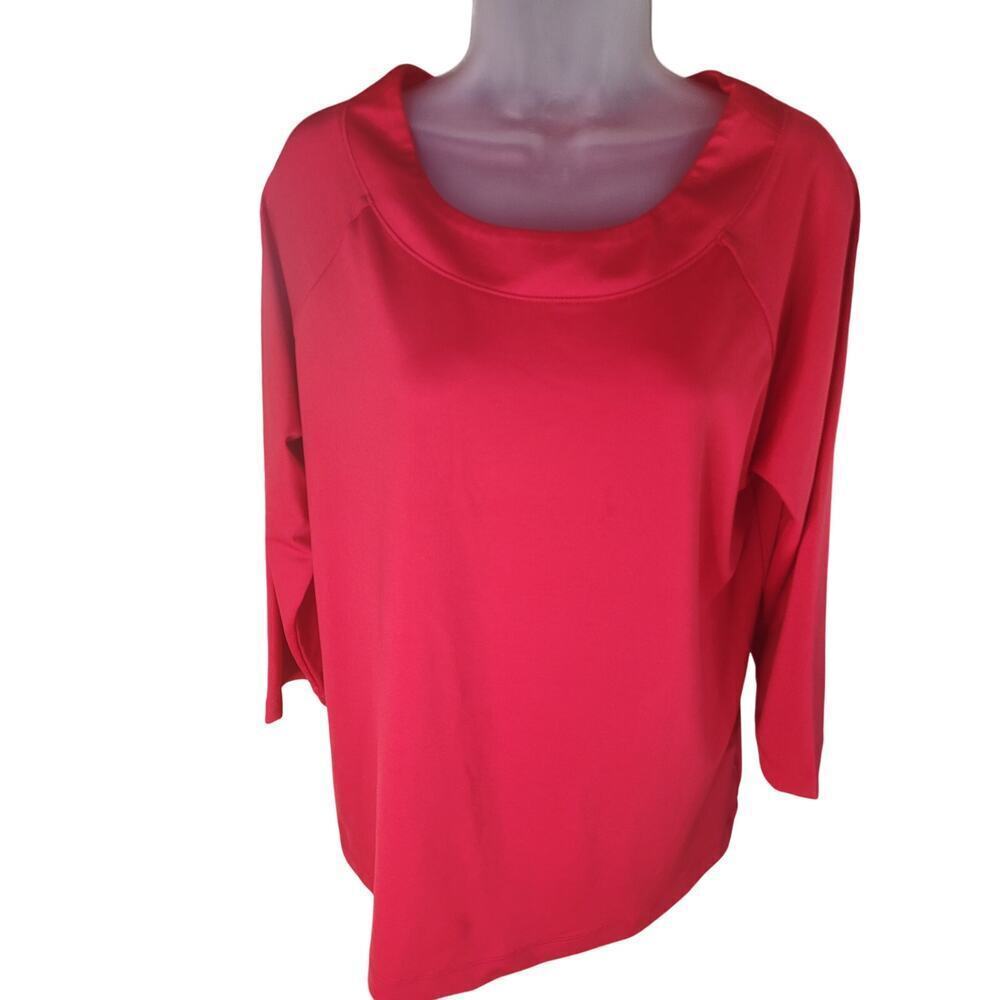 Susan Graver Red Top Polyester Soft 3/4 Sleeves Sz L